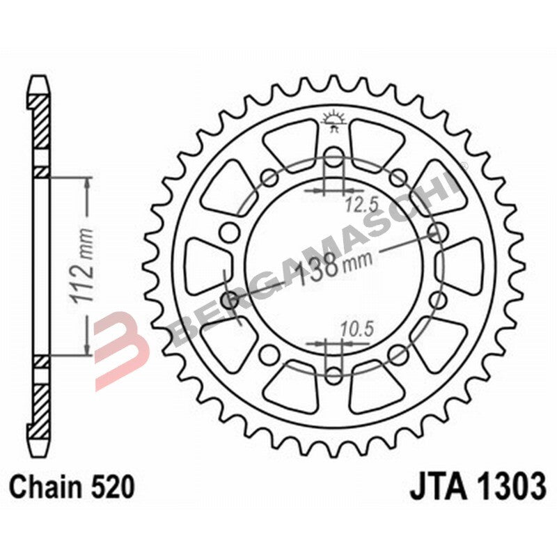 CORONA ALL.7075T6 JTA 1303 Z52 BLK JTA1303.52BLK 52 DENTI ALLUMINIO NERA PASSO