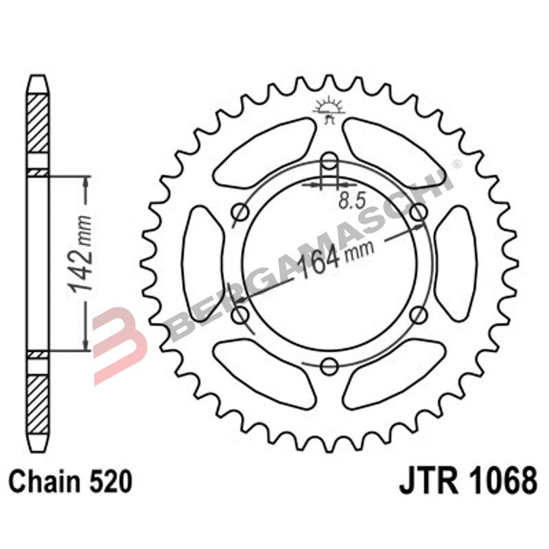 CORONA PER TRASMISSIONE MOTO JT 1068 Z46 JTR1068.46 46 DENTI ACCIAIO PASSO 520