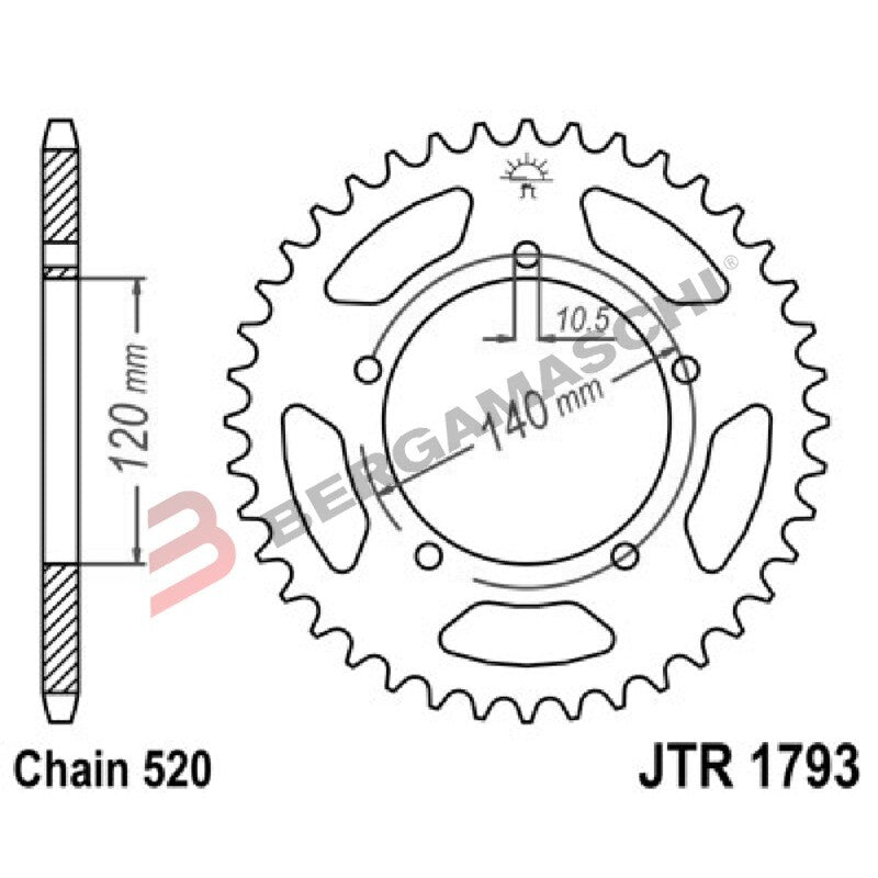 CORONA PER TRASMISSIONE MOTO JT 1793 Z43 JTR1793.43 43 DENTI ACCIAIO PASSO 520