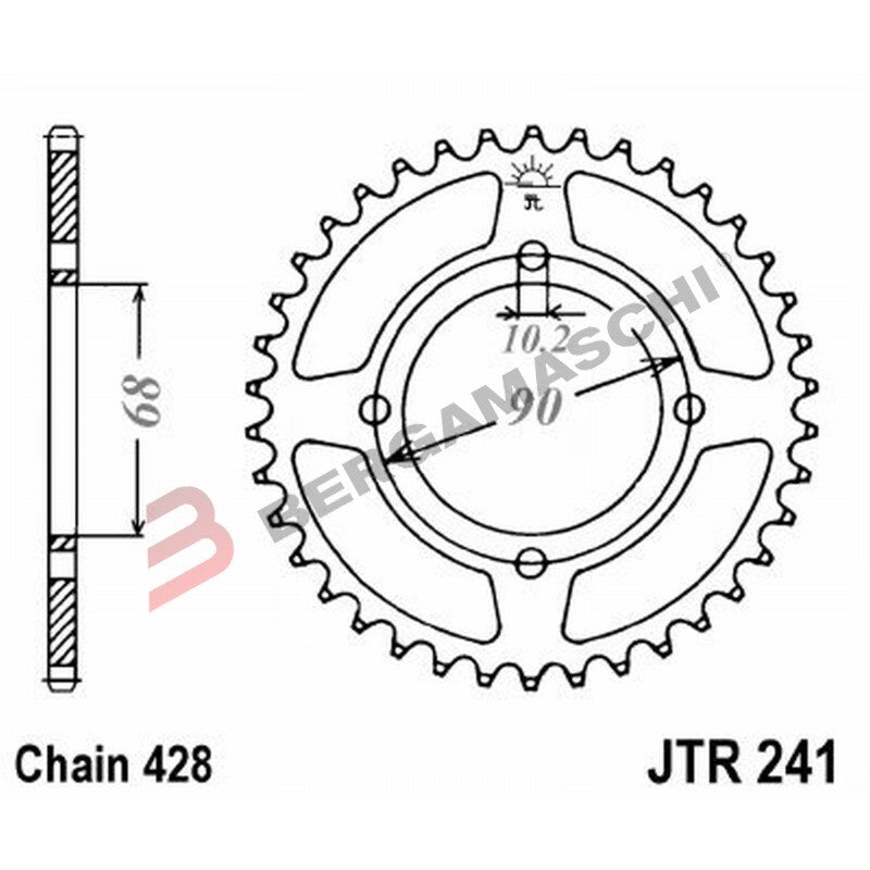 CORONA PER TRASMISSIONE MOTO JT 241 Z53 JTR241.53 53 DENTI ACCIAIO PASSO 428