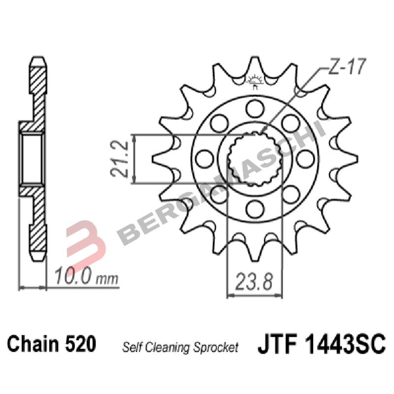 PIGNONE TRASMISSIONE PER MOTO JT 1443 Z13 SC JTF1443.13SC 13 DENTI ACCIAIO SELF