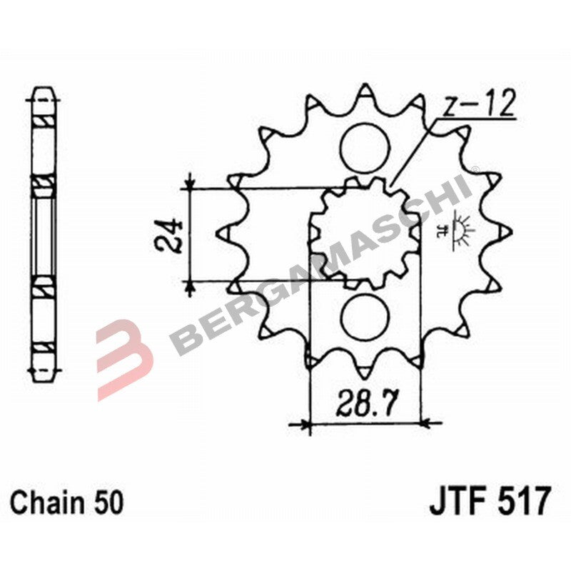 PIGNONE TRASMISSIONE PER MOTO JT 517 Z16 JTF517.16 16 DENTI ACCIAIO PASSO 530