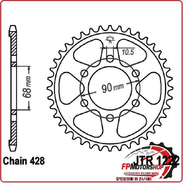 CORONA PER TRASMISSIONE MOTO JT 1222 Z47 JTR1222.47 47 DENTI ACCIAIO PASSO 428