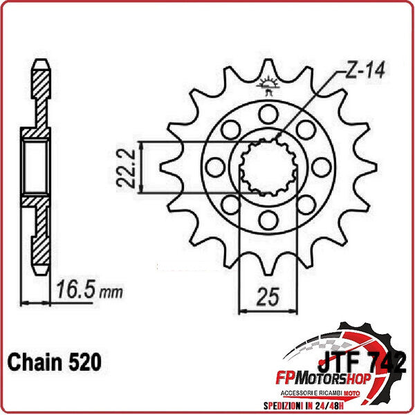 PIGNONE TRASMISSIONE PER MOTO JT 742 Z15 JTF742.15 15 DENTI ACCIAIO PASSO 520