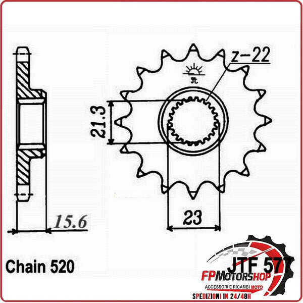 PIGNONE TRASMISSIONE PER MOTO JT 577 Z15 JTF577.15 15 DENTI ACCIAIO PASSO 520