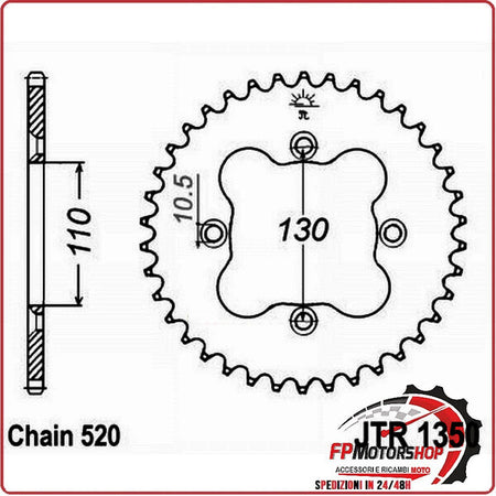 CORONA PER TRASMISSIONE MOTO JT 1350 Z38 JTR1350.38 38 DENTI ACCIAIO PASSO 520