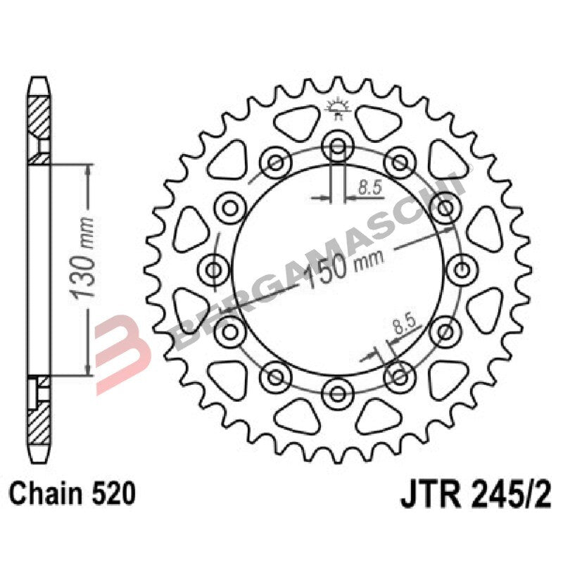 CORONA PER TRASMISSIONE MOTO JT 245/2 Z44 JTR245/2.44 44 DENTI ACCIAIO PASSO 520