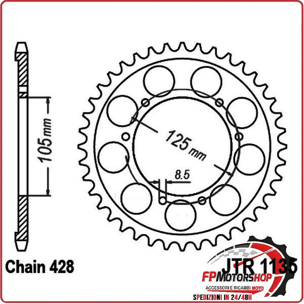 CORONA PER TRASMISSIONE MOTO JT 1135 Z62 JTR1135.62 62 DENTI ACCIAIO PASSO 425