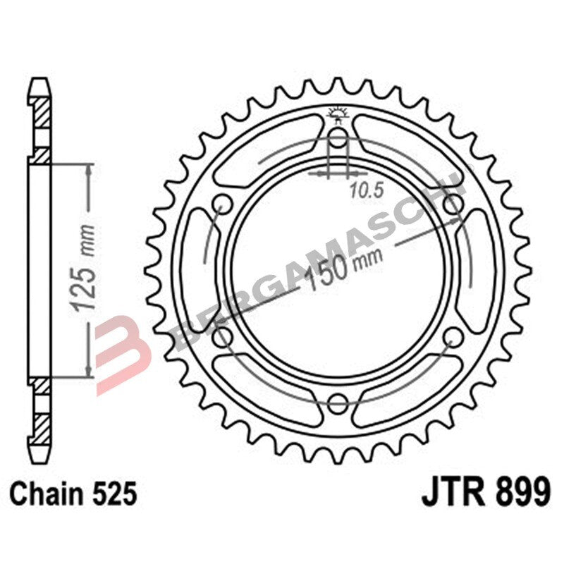 CORONA PER TRASMISSIONE MOTO JT 899 Z45 JTR899.45 45 DENTI ACCIAIO PASSO 525