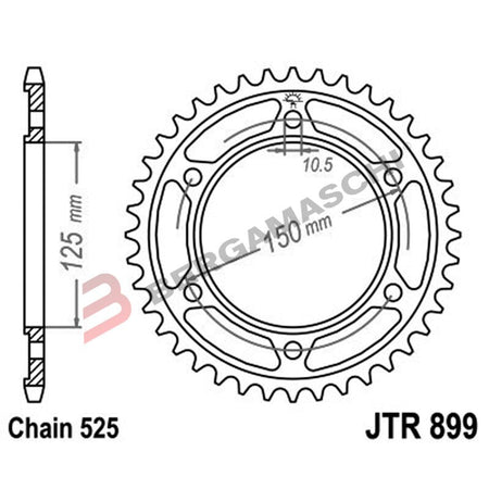 CORONA PER TRASMISSIONE MOTO JT 899 Z45 JTR899.45 45 DENTI ACCIAIO PASSO 525