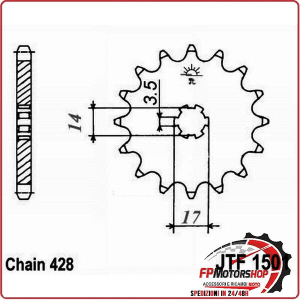 PIGNONE TRASMISSIONE PER MOTO JT 1501 Z12 JTF1501.12 12 DENTI ACCIAIO PASSO 428