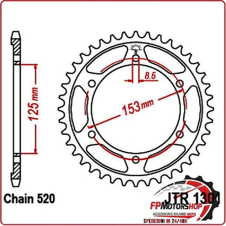 CORONA PER TRASMISSIONE MOTO JT 1301 Z40 JTR1301.40 40 DENTI ACCIAIO PASSO 520