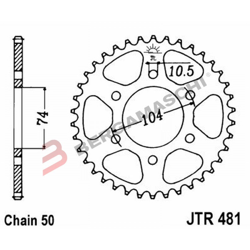 CORONA PER TRASMISSIONE MOTO JT 481 Z45 JTR481.45 45 DENTI ACCIAIO PASSO 530