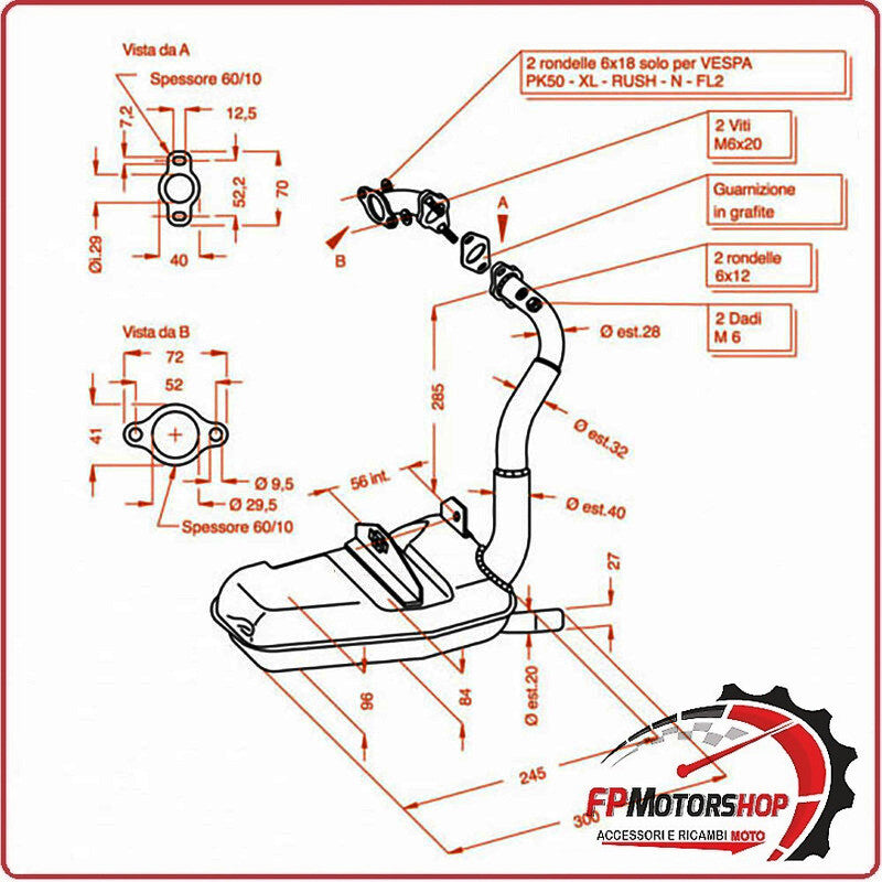 MARMITTA SILENZIATORE TERMINALE DI SCARICO SITO PER PIAGGIO VESPA PK 50 0250