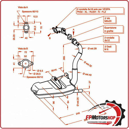 MARMITTA SILENZIATORE TERMINALE DI SCARICO SITO PER PIAGGIO VESPA PK 50 0250