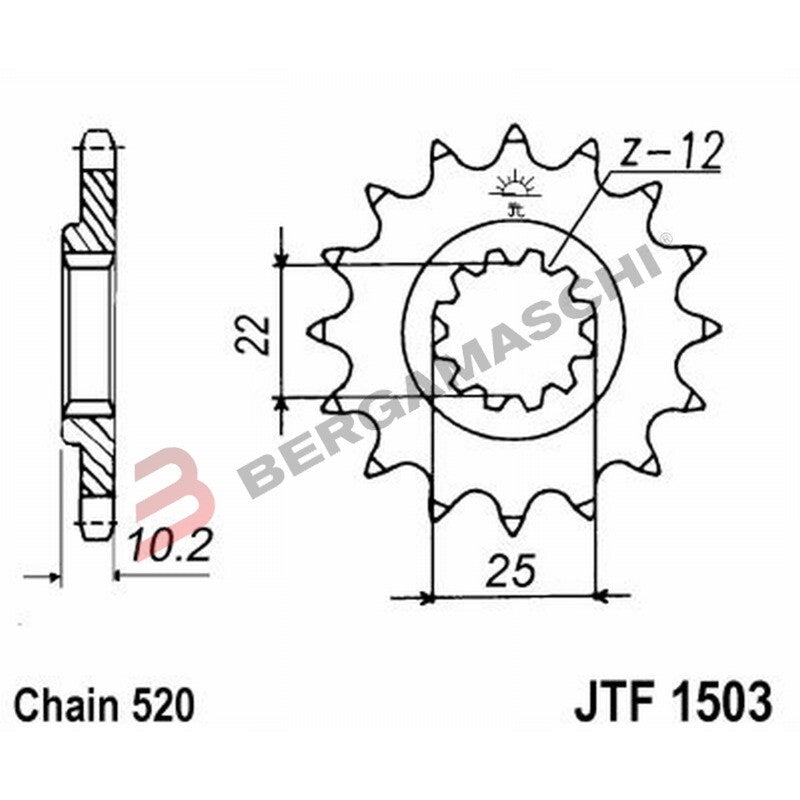 PIGNONE TRASMISSIONE PER MOTO JT 1503 Z12 JTF1503.12 12 DENTI ACCIAIO PASSO 520