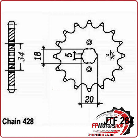 PIGNONE TRASMISSIONE PER MOTO JT 264 Z16 JTF264.16 16 DENTI ACCIAIO