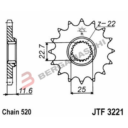 PIGNONE TRASMISSIONE PER MOTO JT 3221 Z11 JTF3221.11 11 DENTI ACCIAIO PASSO 520