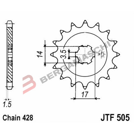 PIGNONE TRASMISSIONE PER MOTO JT 505 Z14 JTF505.14 14 DENTI ACCIAIO PASSO 428