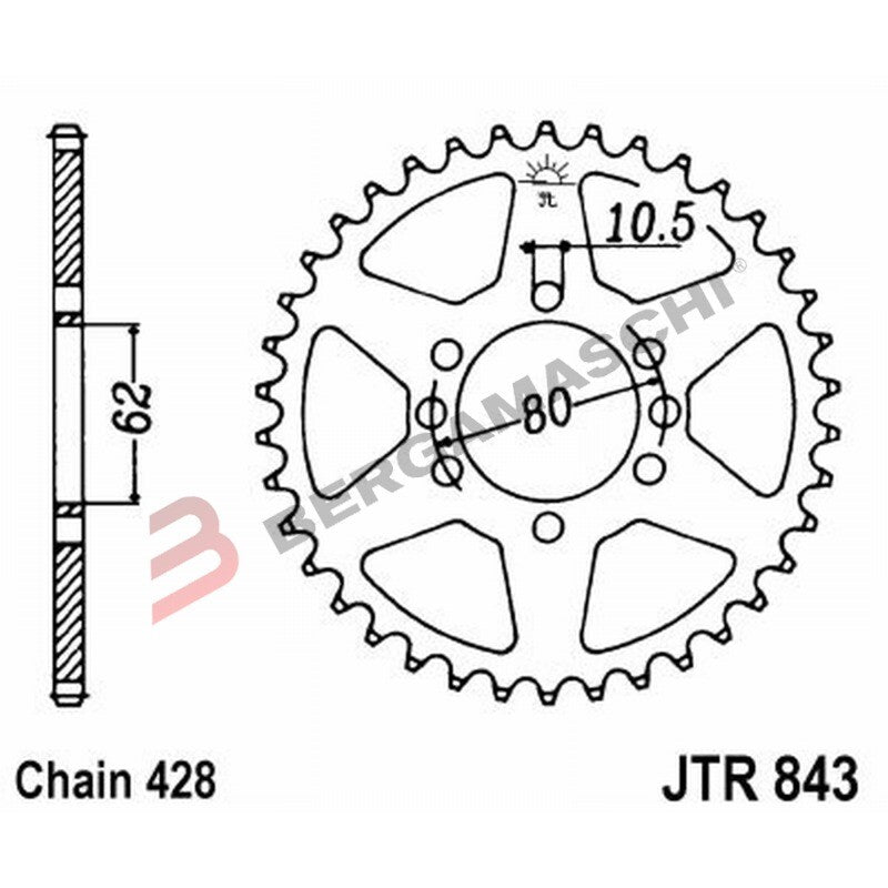 CORONA PER TRASMISSIONE MOTO JT 843 Z49 JTR843.49 49 DENTI ACCIAIO PASSO 428