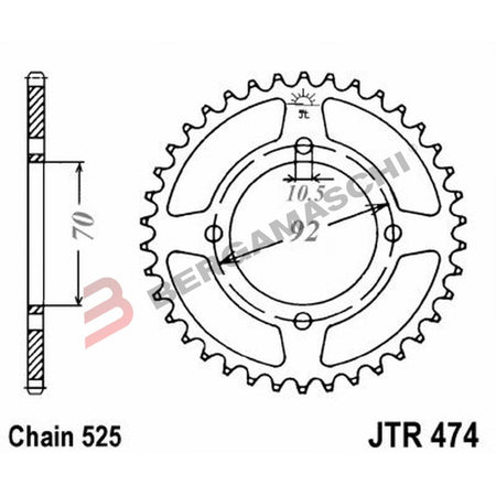 CORONA PER TRASMISSIONE MOTO JT 474 Z48 JTR474.48 48 DENTI ACCIAIO PASSO 525