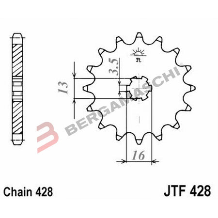 PIGNONE TRASMISSIONE PER MOTO JT 428 Z14 JTF428.14 14 DENTI ACCIAIO PASSO