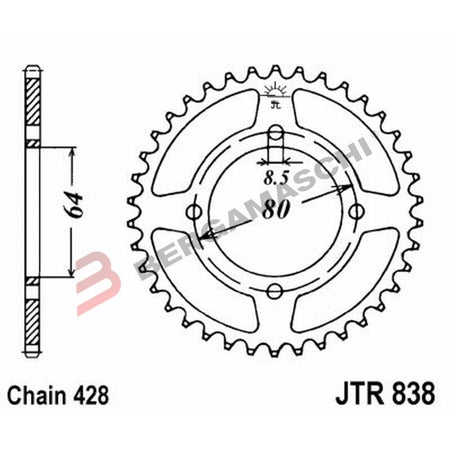 CORONA PER TRASMISSIONE MOTO JT 838 Z43 JTR838.43 43 DENTI ACCIAIO PASSO 428