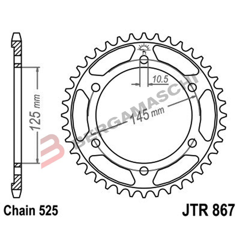CORONA PER TRASMISSIONE MOTO JT 867 Z43 JTR867.43 43 DENTI ACCIAIO PASSO 525
