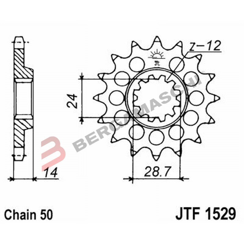 PIGNONE TRASMISSIONE PER MOTO JT 1529 Z17 RB AMMORTIZZATO JTF1529.17RB 17 DENTI