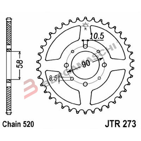 CORONA PER TRASMISSIONE MOTO JT 273 Z42 JTR273.42 42 DENTI ACCIAIO PASSO 520