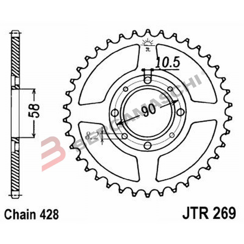 CORONA PER TRASMISSIONE MOTO JT 269 Z52 JTR269.52 52 DENTI ACCIAIO PASSO 428