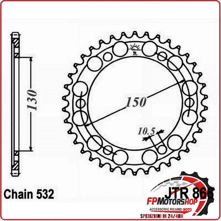 CORONA PER TRASMISSIONE MOTO JT 866 Z47 JTR866.47 47 DENTI ACCIAIO PASSO 532