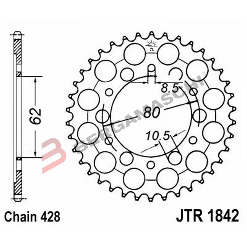 CORONA PER TRASMISSIONE MOTO JT 1842 Z44 JTR1842.44 44 DENTI ACCIAIO PASSO 428