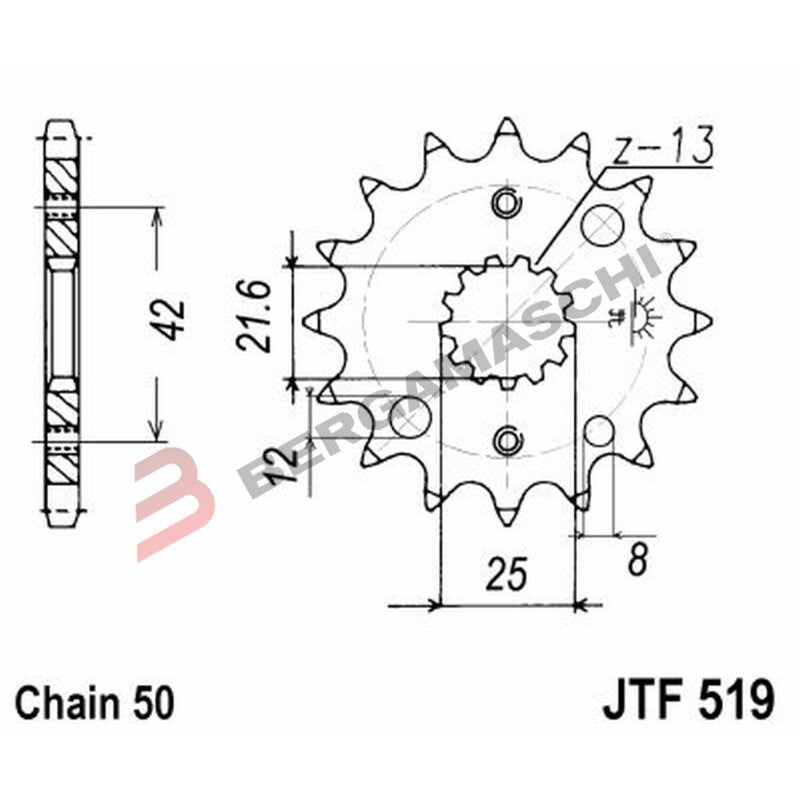 PIGNONE TRASMISSIONE PER MOTO JT 519 Z17 JTF519.17 17 DENTI ACCIAIO PASSO 530