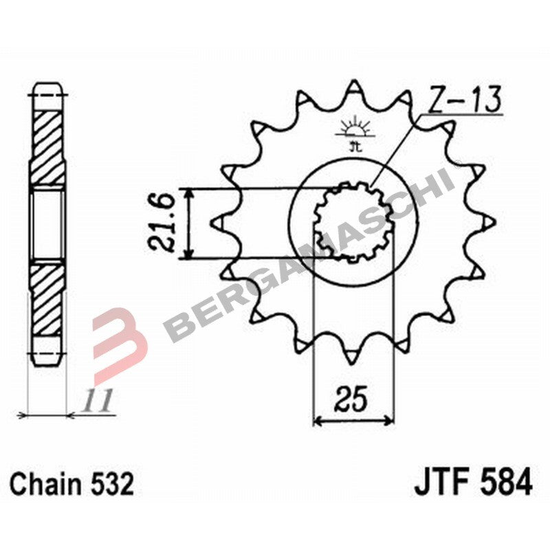 PIGNONE TRASMISSIONE PER MOTO JT 584 Z17 JTF584.17 17 DENTI ACCIAIO PASSO 532