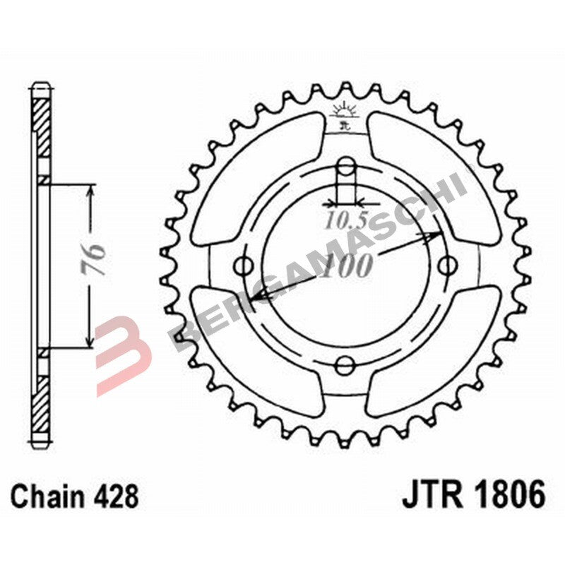 CORONA PER TRASMISSIONE MOTO JT 1806 Z56 JTR1806.56 56 DENTI ACCIAIO PASSO 428