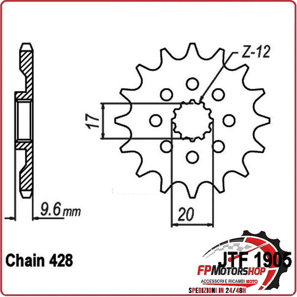 PIGNONE TRASMISSIONE PER MOTO JT 1905 Z13 JTF1905.13 13 DENTI ACCIAIO PASSO 428