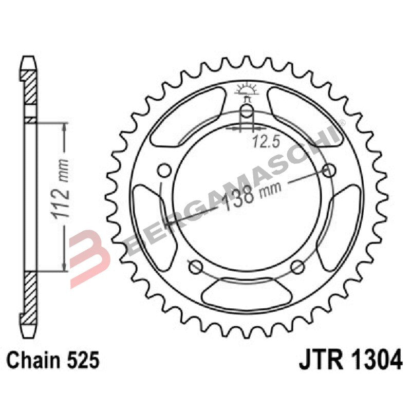 CORONA PER TRASMISSIONE MOTO JT 1304 Z44 ZBK ZINCATA NERA JTR1304.44ZBK 44 DENTI
