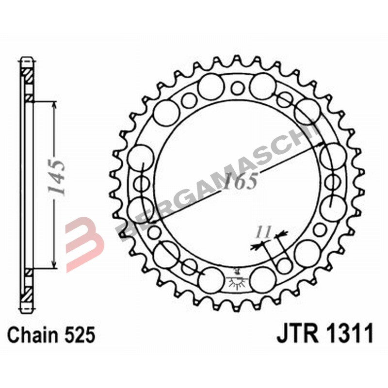 CORONA PER TRASMISSIONE MOTO JT 1311 Z44 JTR1311.44 44 DENTI ACCIAIO PASSO 525