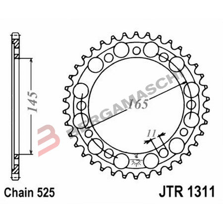 CORONA PER TRASMISSIONE MOTO JT 1311 Z44 JTR1311.44 44 DENTI ACCIAIO PASSO 525