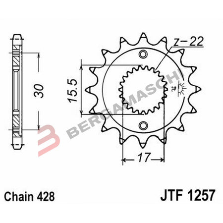 PIGNONE TRASMISSIONE PER MOTO JT 1257 Z15 JTF1257.15 15 DENTI ACCIAIO PASSO 428