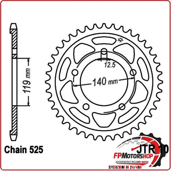 CORONA PER TRASMISSIONE MOTO JT 10 Z44 JTR10.44 44 DENTI ACCIAIO PASSO 525