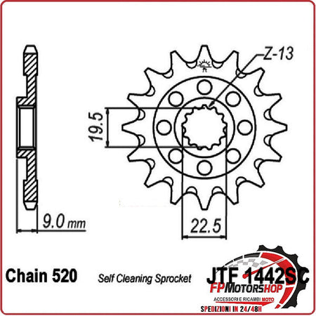 PIGNONE TRASMISSIONE PER MOTO JT 1442 Z13 SC JTF1442.13SC 13 DENTI ACCIAIO SELF