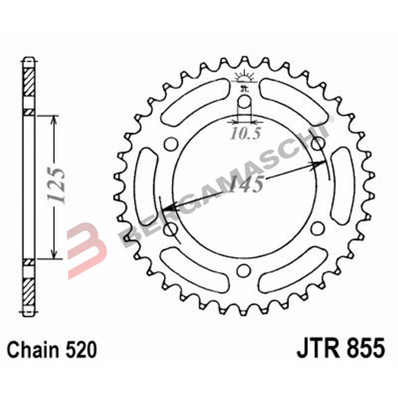 CORONA PER TRASMISSIONE MOTO JT 855 Z45 ZBK ZINCATA NERA JTR855.45ZBK 45 DENTI