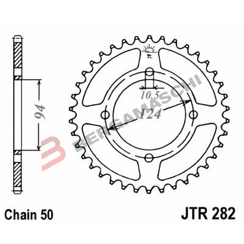 CORONA PER TRASMISSIONE MOTO JT 282 Z37 JTR282.37 37 DENTI ACCIAIO PASSO 530