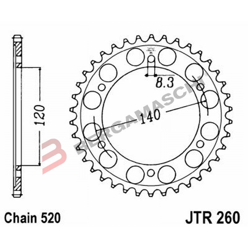 CORONA PER TRASMISSIONE MOTO JT 260 Z40 JTR260.40 40 DENTI ACCIAIO PASSO 520