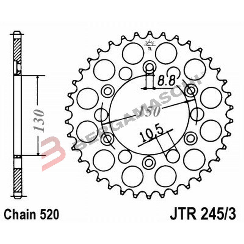 CORONA PER TRASMISSIONE MOTO JT 245/3 Z45 JTR245/3.45 45 DENTI ACCIAIO PASSO 520