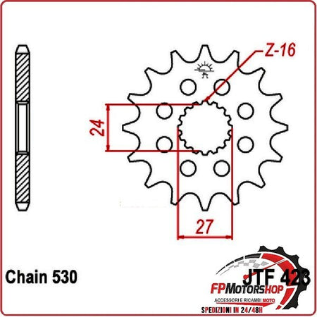 PIGNONE TRASMISSIONE PER MOTO JT 423 Z18 JTF423.18 18 DENTI ACCIAIO PASSO 530