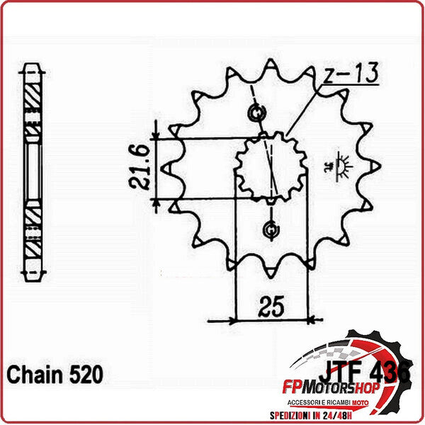 PIGNONE TRASMISSIONE PER MOTO JT 436 Z15 JTF436.15 15 DENTI ACCIAIO PASSO 520