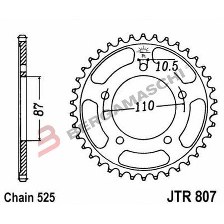 CORONA PER TRASMISSIONE MOTO JT 807 Z47 JTR807.47 47 DENTI ACCIAIO PASSO 525